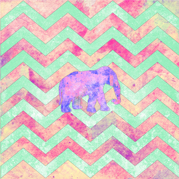 Whimsical Purple Elephant Mint Green Pink Chevron Art Print By