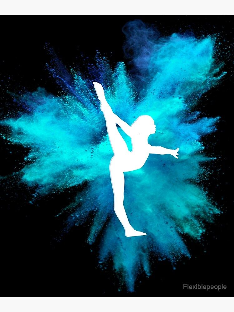 Gymnast Silhouette   Blue Explosion On Black Mounted Print by