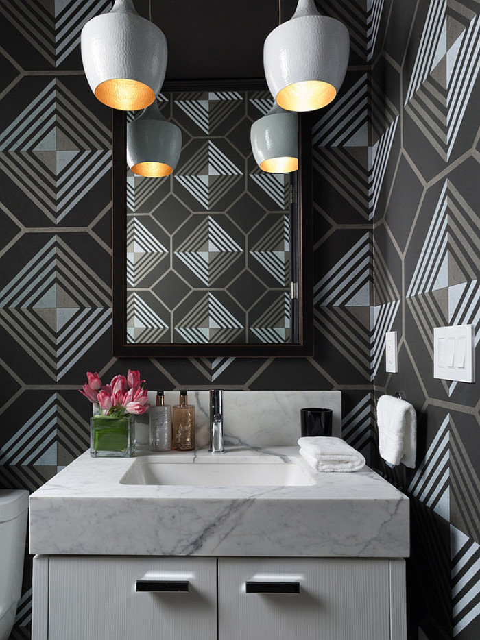 Bold Powder Room   Geometric and Graphic Pattern Wallpaper