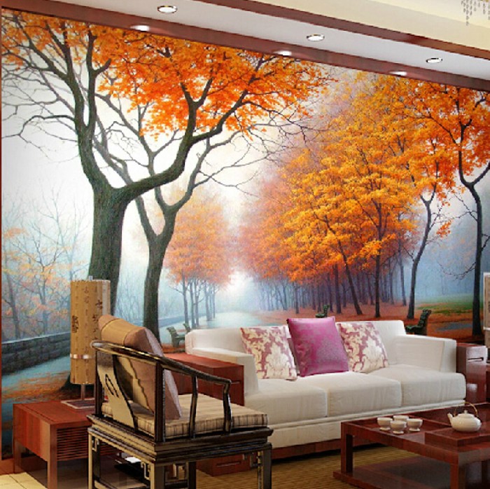 Simple Modern 3d Wallpaper Forest Scenery Oil Painting Custom Size