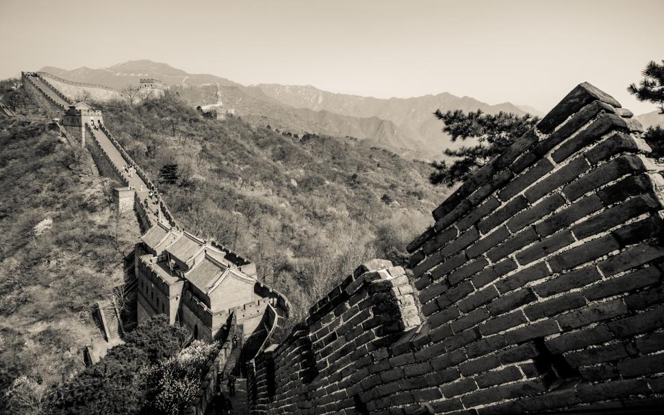 The Great Wall Of China Bw HD Wallpaper