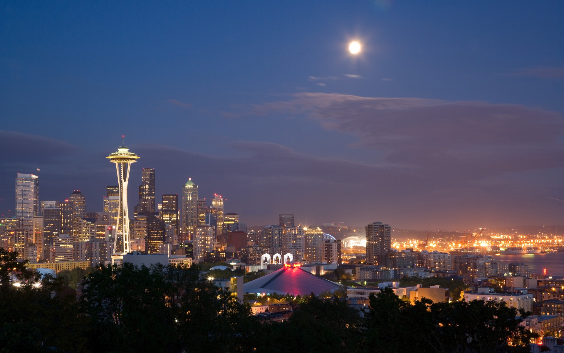 Seattle Washington Cities Cityscape Skyline Night Lights Places World