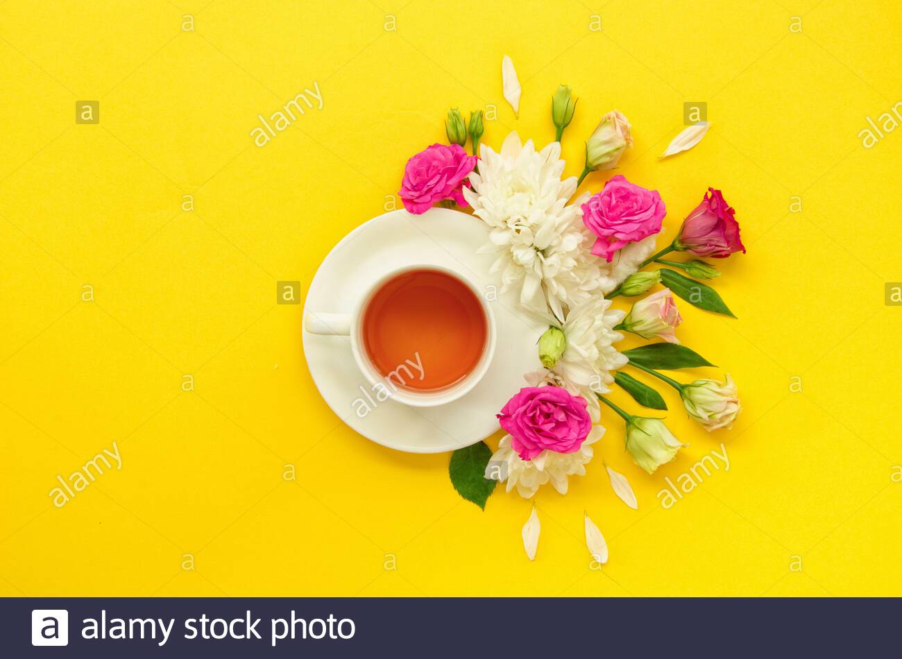 Free download Teacup a white cup of tea surrounded by pink yellow green