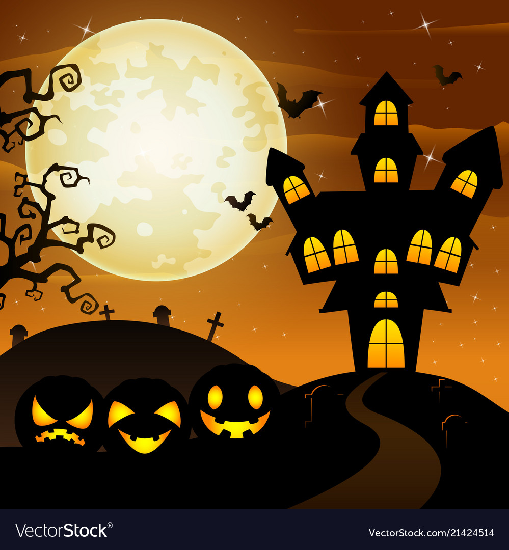 Halloween Background With Cartoon Black Pumpkins C