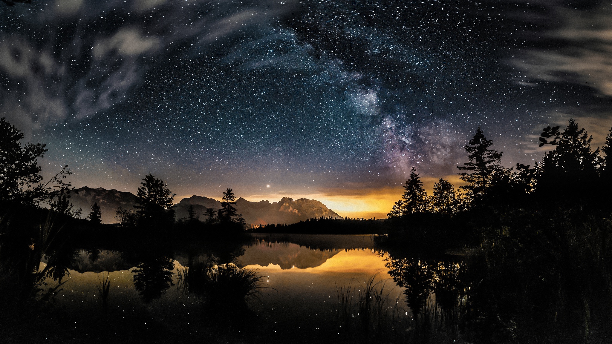 Starry Night Lake HD Wallpaper