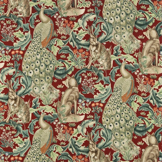 William Morris Forest Fabric Red Victorian Upholstery