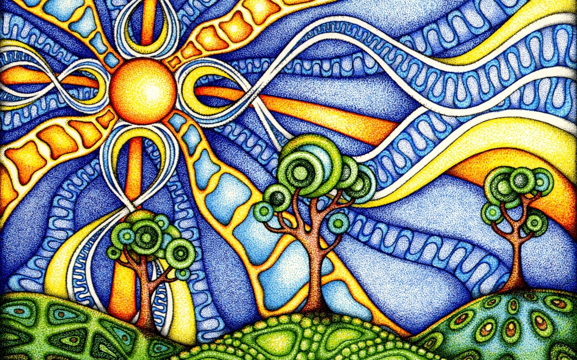 Landscapes Psychedelic Watercolor Art Summer Color Wallpaper