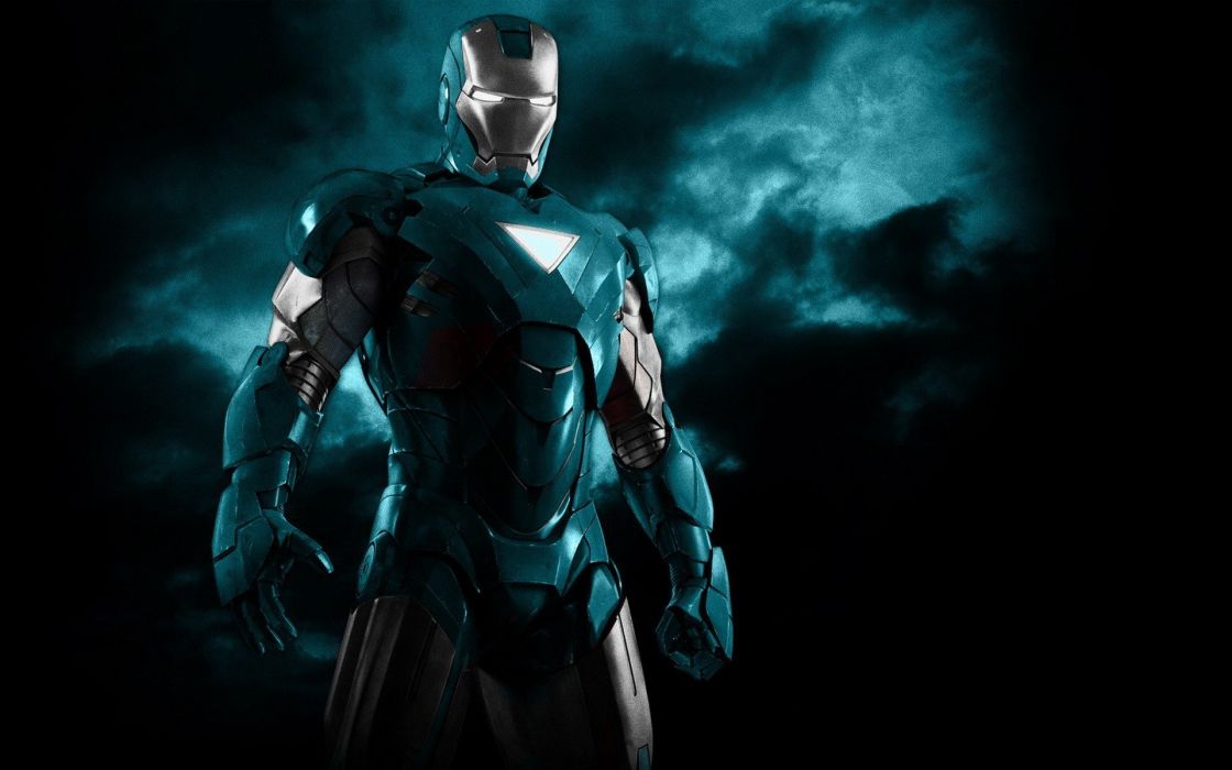 Blue Iron Man Robots Superheroes Armor Black Background Wallpaper