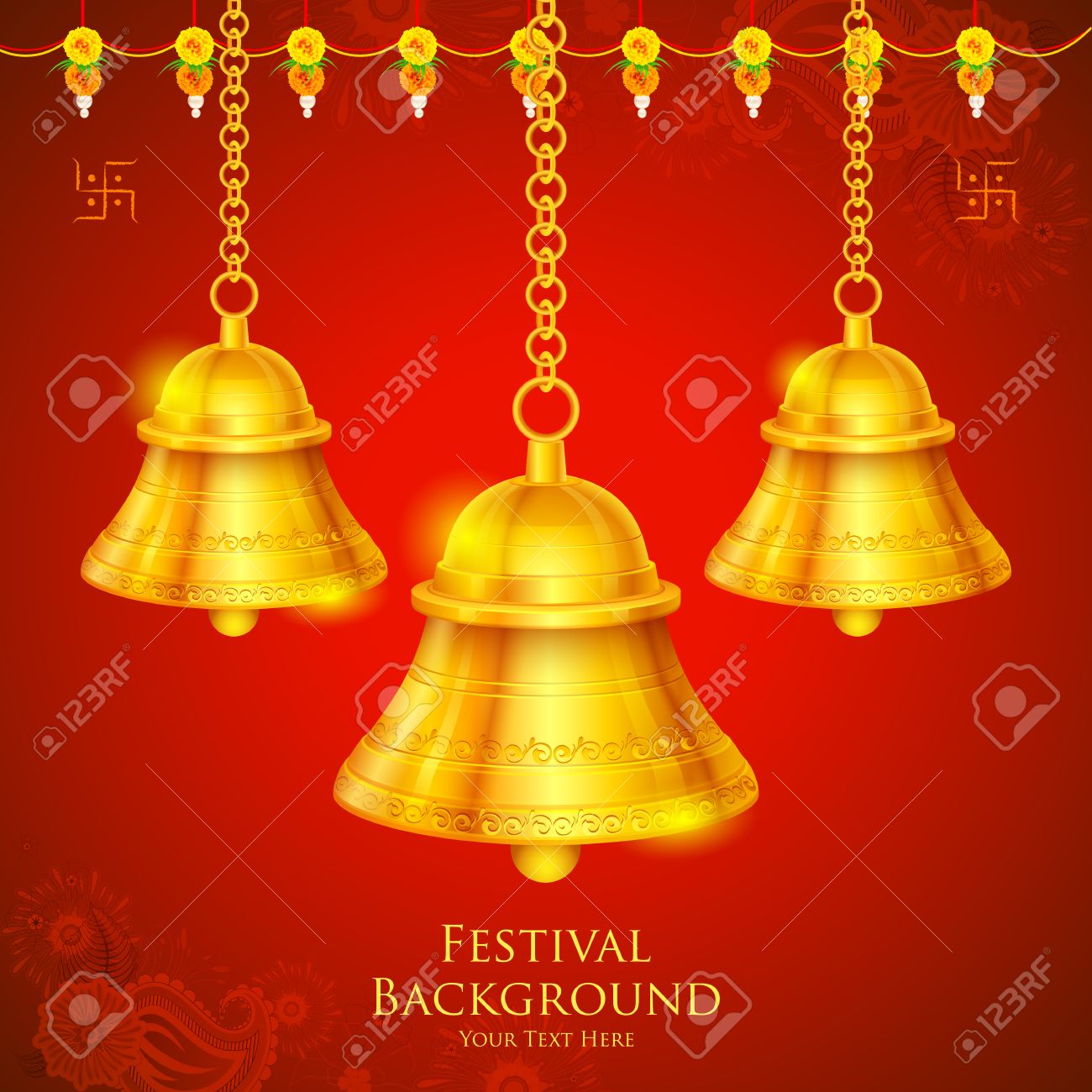 Illustration Of Temple Bell Hanging On Festival Background Royalty