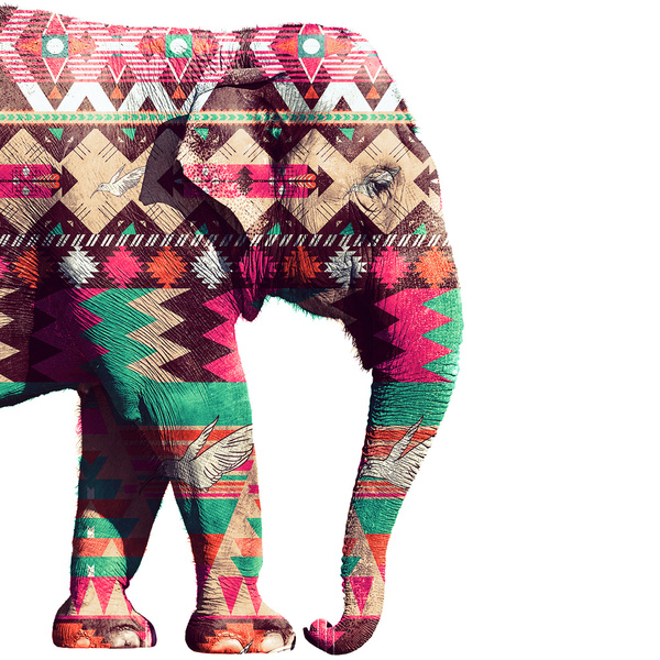 Whimsical Aztec Elephant Pink Turquoise Geometric Art Print By Girly