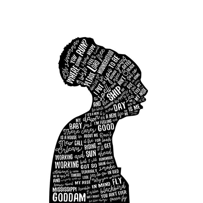 Nina Simone Lyrics Silhouette With White Background Poster By