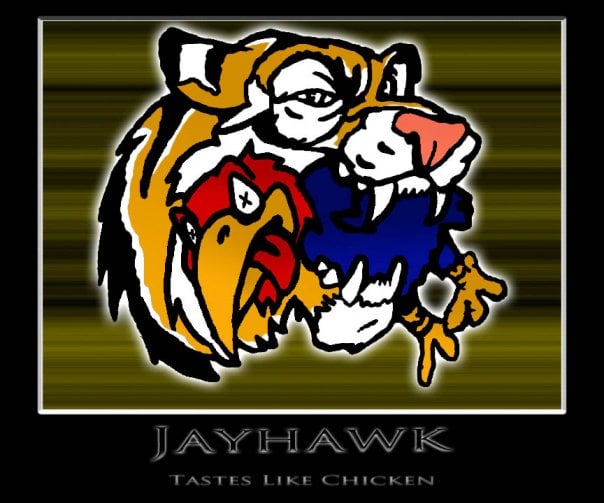 Missouri Tigers Eating A Jayhawk by kellyjgoines 604x503
