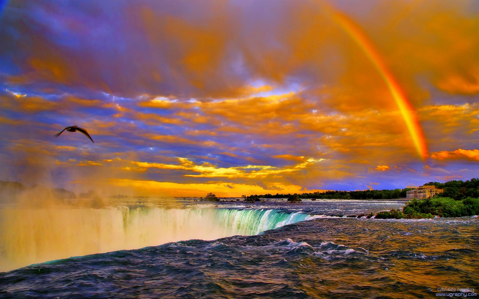 Rainbow Sunset Over Niagara Falls Desktop Background 1680x1050