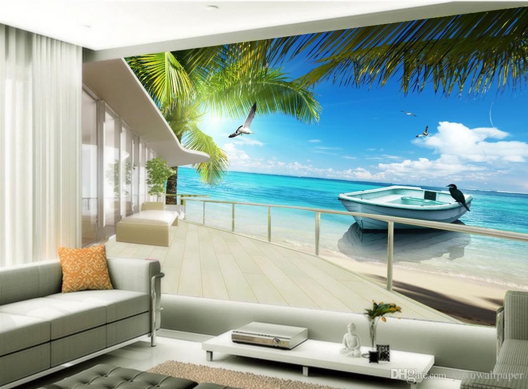 Maldives Sea Beach Coconut Tree Mural 3d Wallpaper Wall