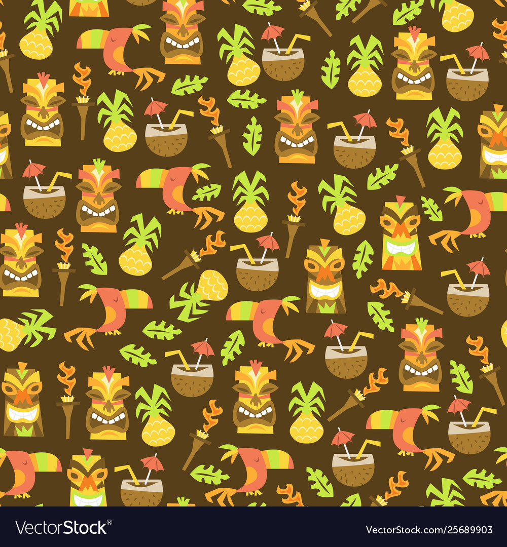 Tiki Luau Seamless Pattern Background Royalty Vector