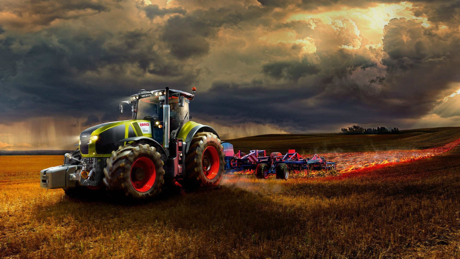 Tractor working on the fire field wallpaper 41422