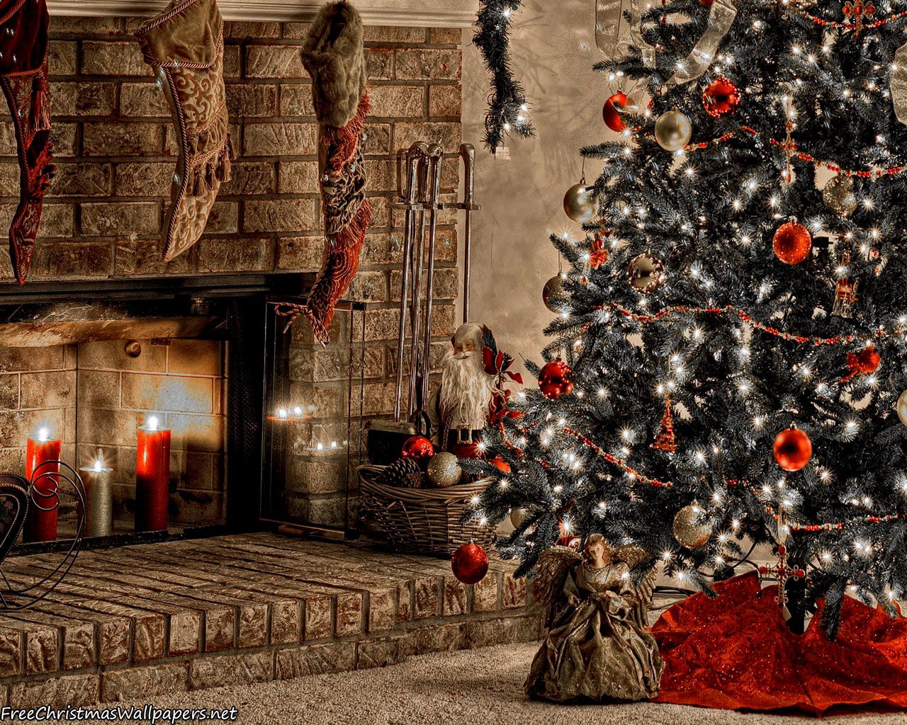 Warm Christmas Fireplace Wallpaper