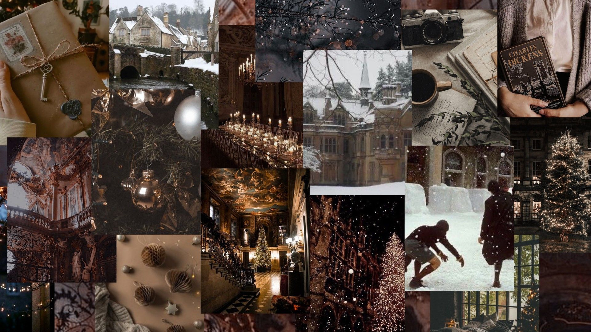 December Christmas Mood Board Desktop Collage Wallpaper