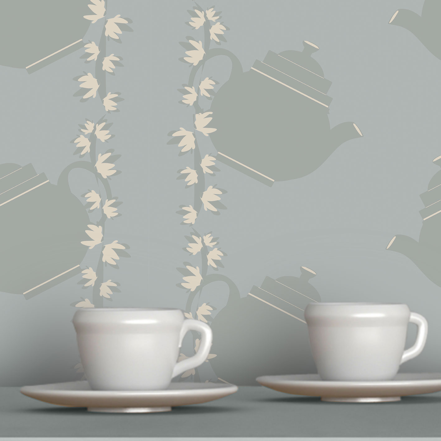 Floral Teapot Stone Grey Wallpaper Close Up Wallp027
