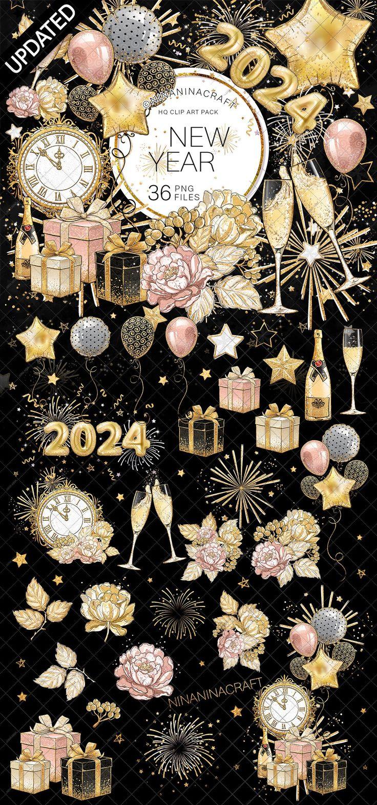 New Year Clipart New Years Planner Stickers Party Clip Etsy in