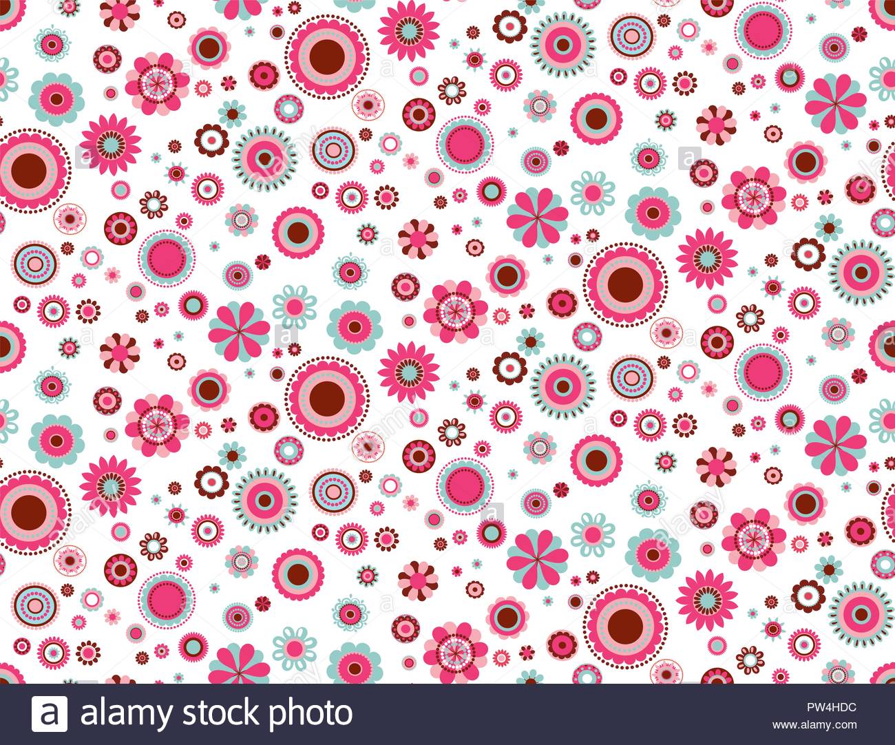 Vector Colorful Abstract Flowers Seamless Pattern On White