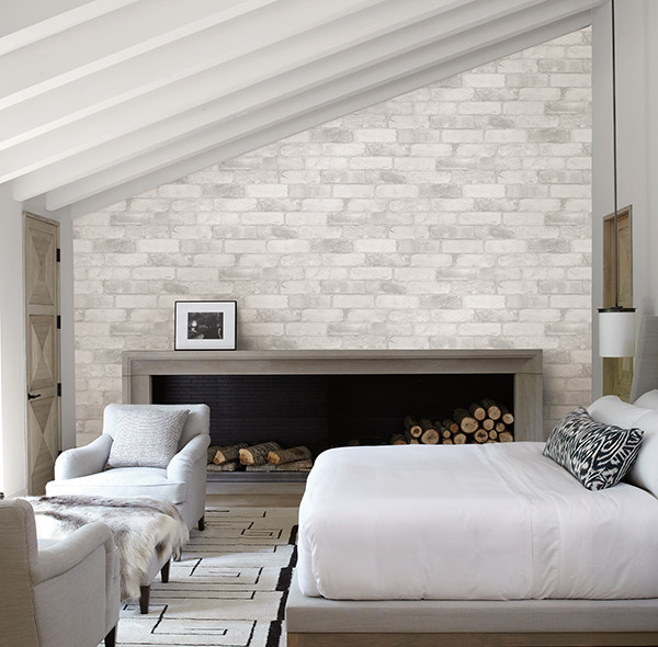 Reclaimed Bricks White Rustic Wallpaper   Industrial   Bedroom   by