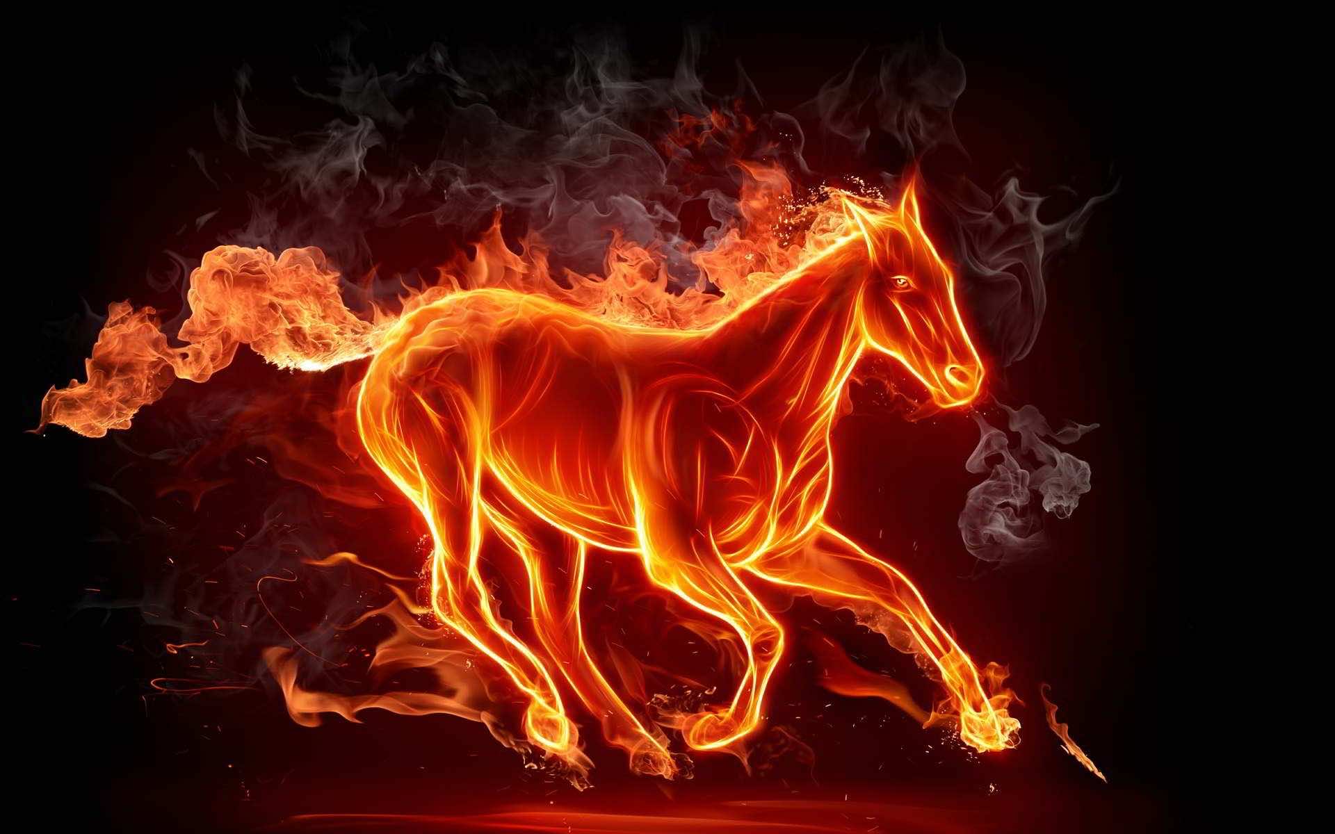 A fiery horse gallops across a dark background in this live wallpaper