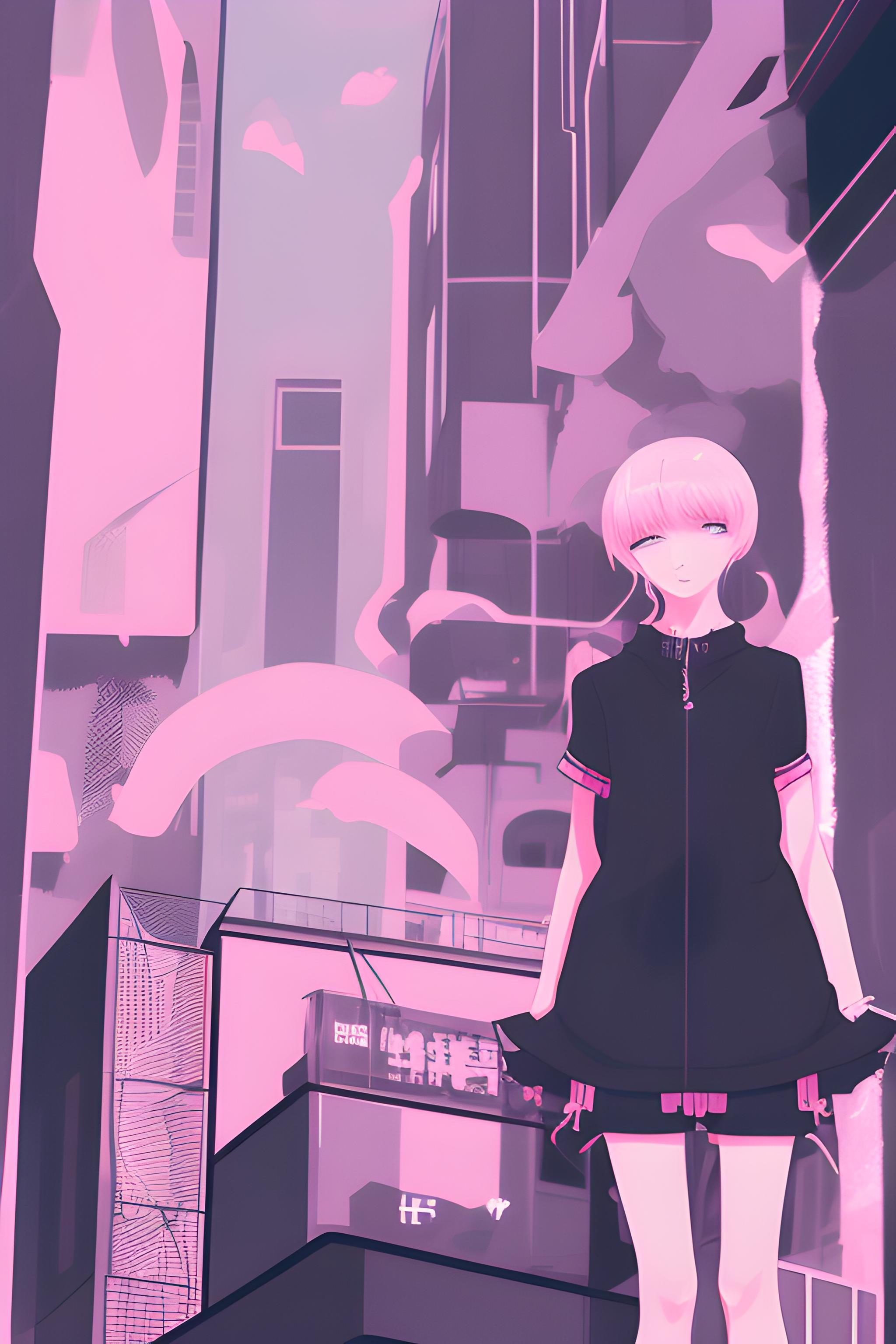 A Black And Pink Themed Wallpaper Anime Styled Classic Street