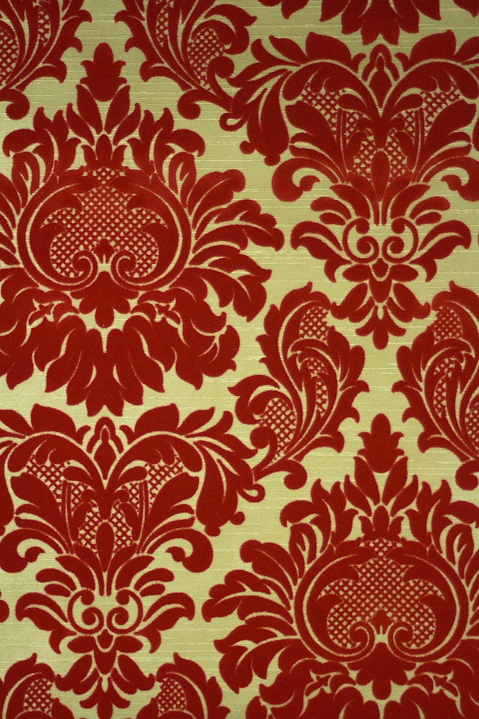 Red Flocked On Gold Vintage Wallpaper