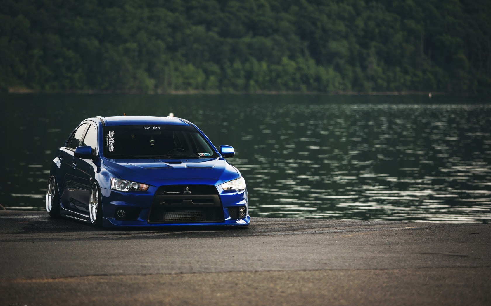 Mitsubishi Lancer Evolution X Blue Tuning Car Lake HD Wallpaper
