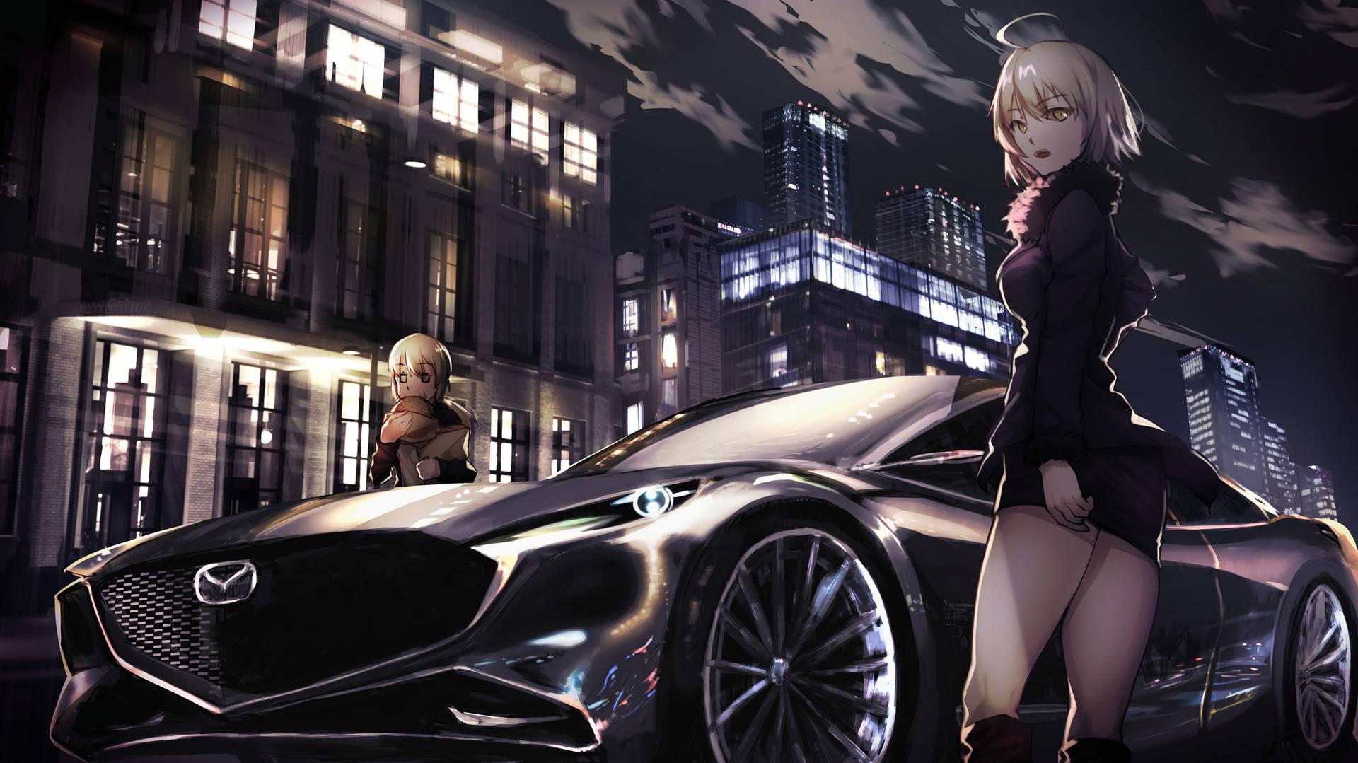 Download Two Girls And A Mazda Car Anime Wallpaper