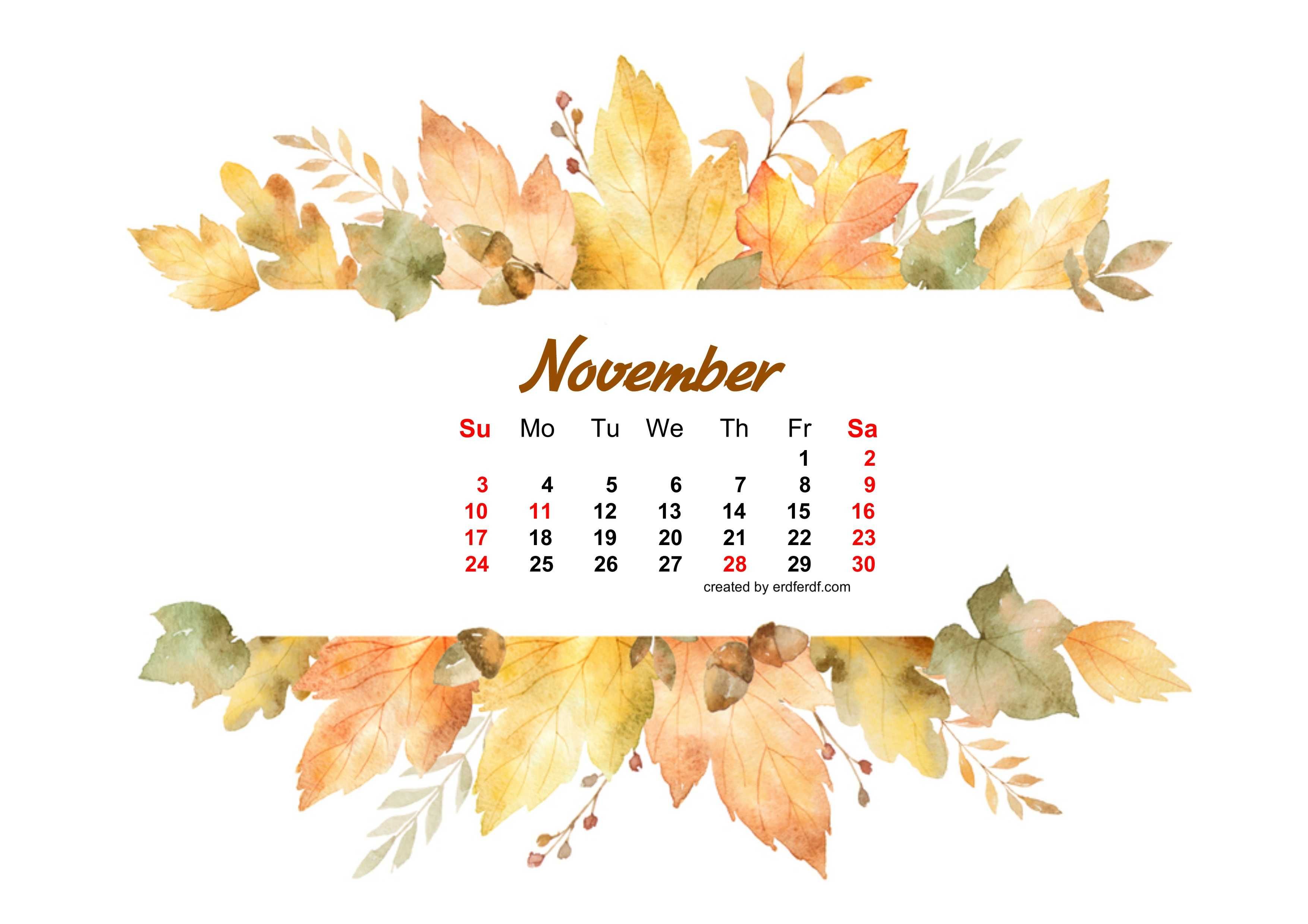 Watercolor Leaf Dried November Calendar Picture Wallpaper In