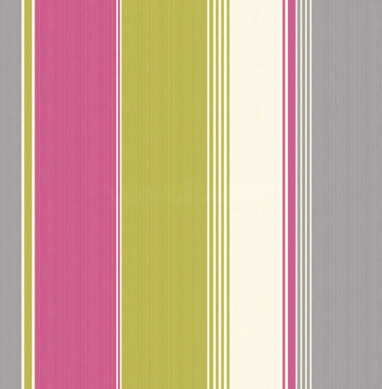 Contemporary Striped Wallpaper In Hot Pink Lime Silver From Debona