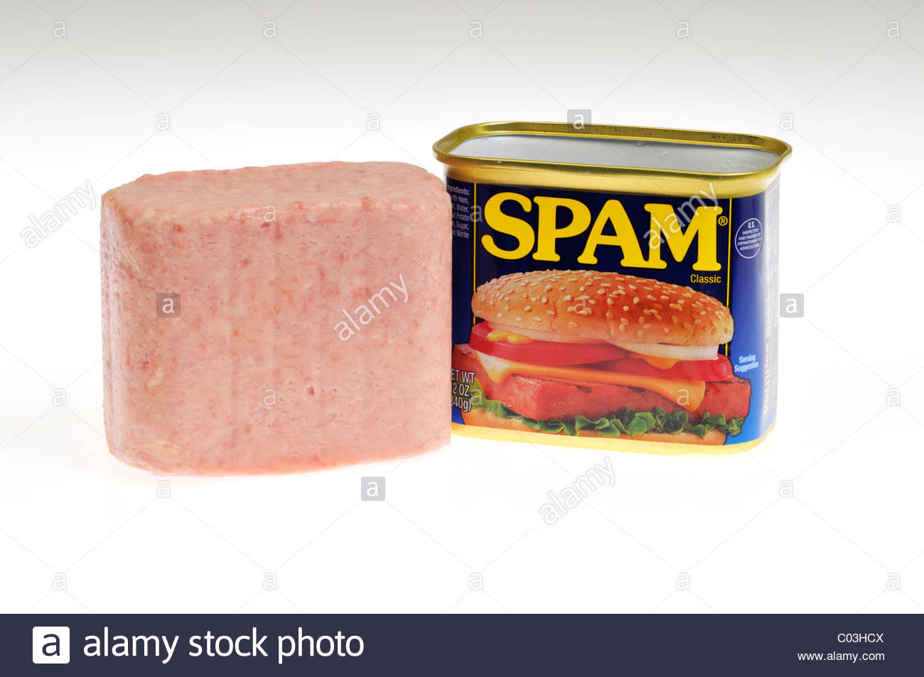 Tin Can Of Hormel Foods Spam Opened With Meat Next To The