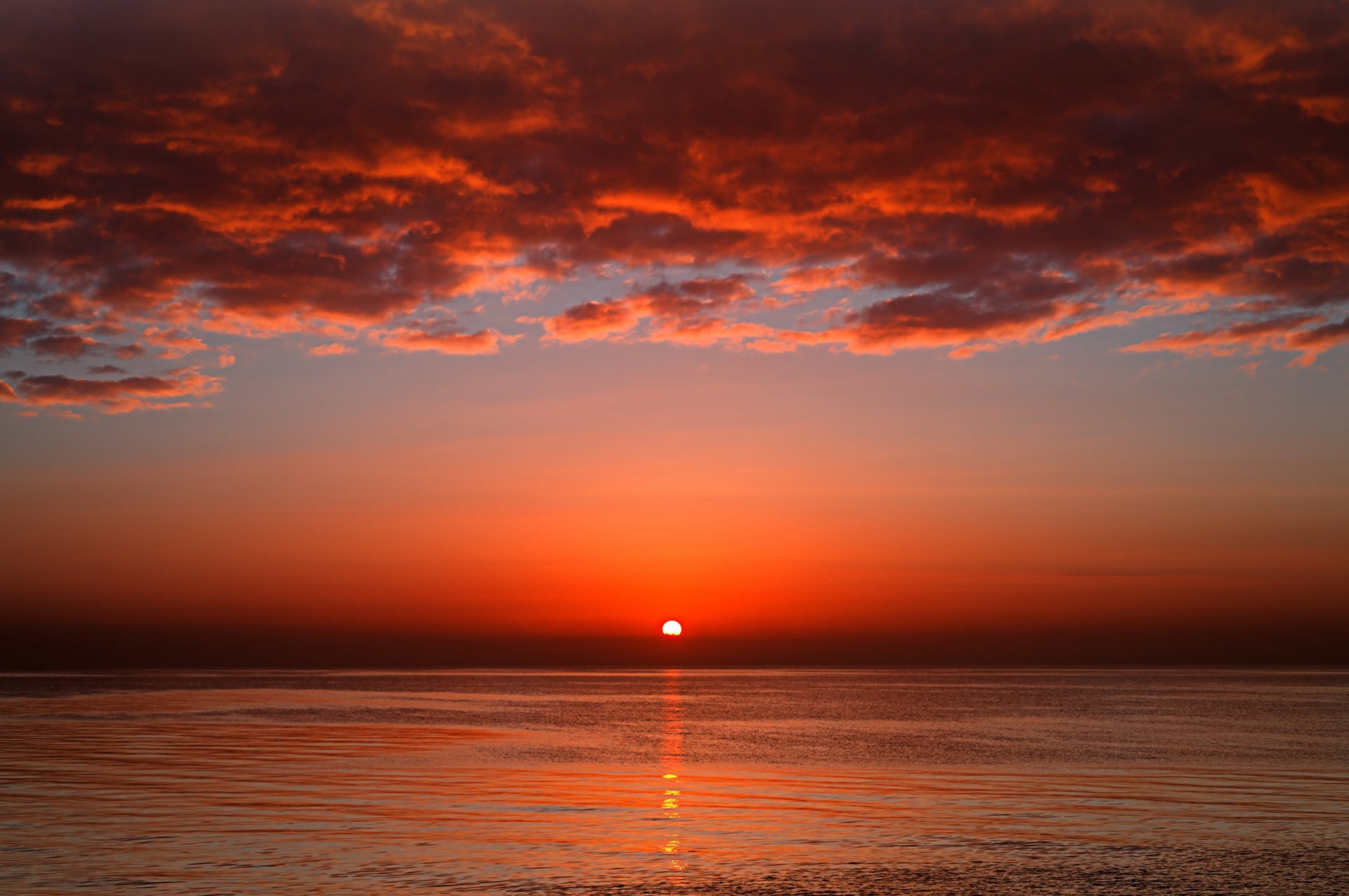 Sunset Bloody Red Sun Sea HD Wallpaper