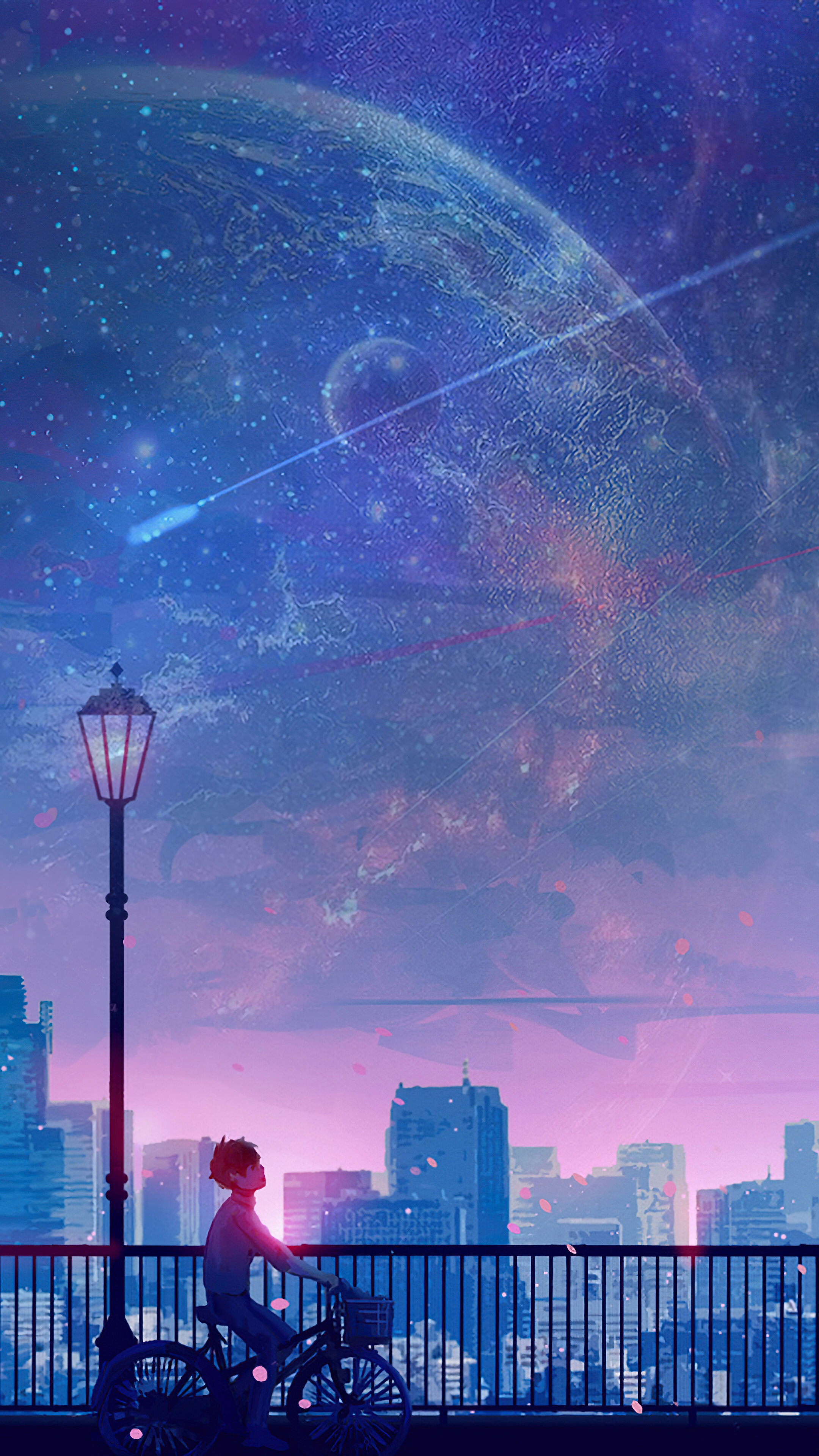 Anime Boy Riding Bicycle Moon Night City Scenery 4k Wallpaper