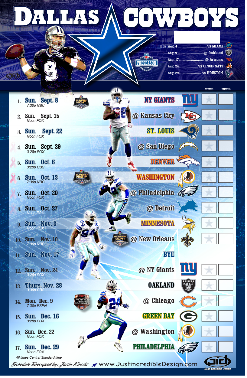 Dallas Cowboys Schedule Printable Pdf
