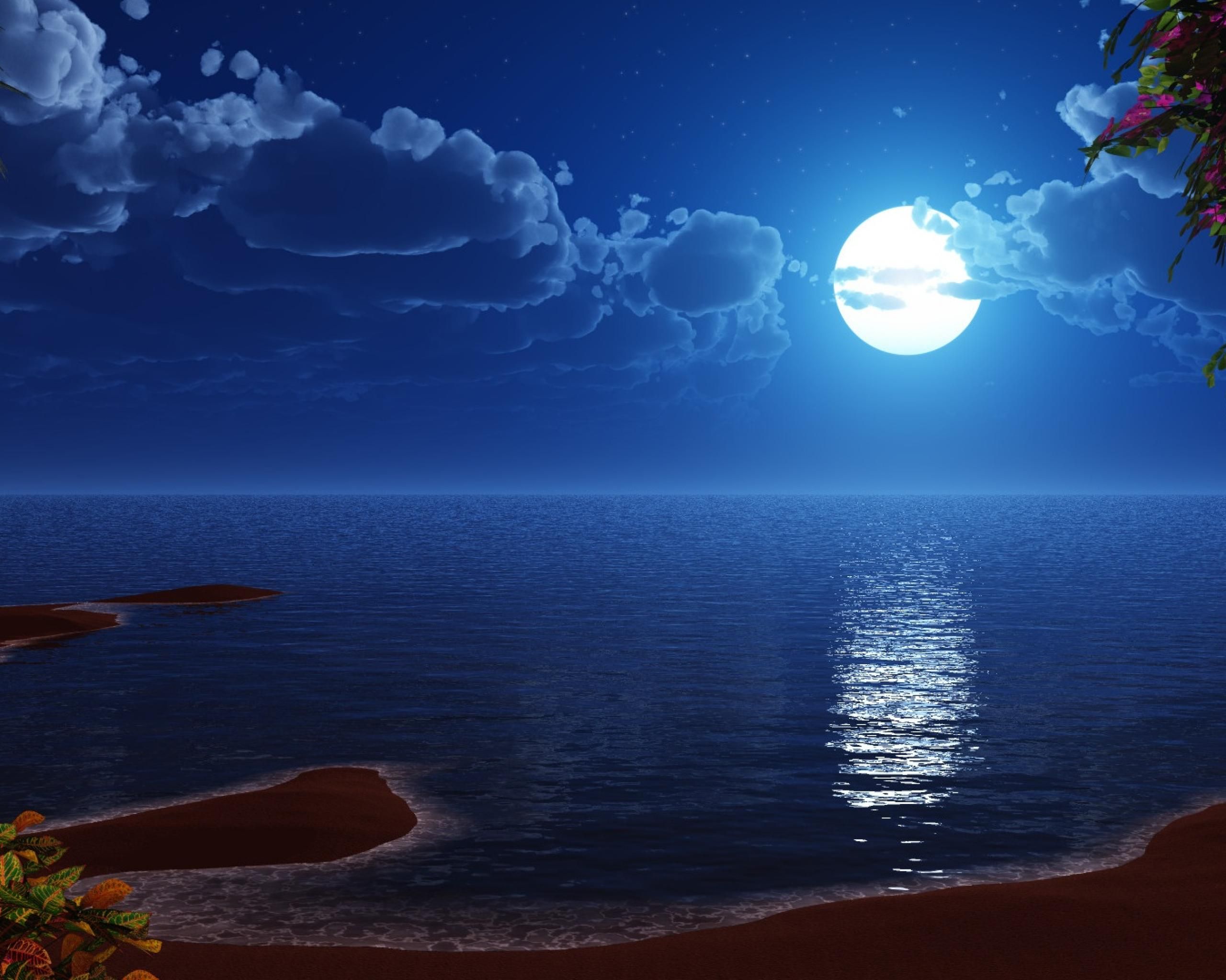 Blue Moon Wallpaper Ocean At Night Beach Beautiful