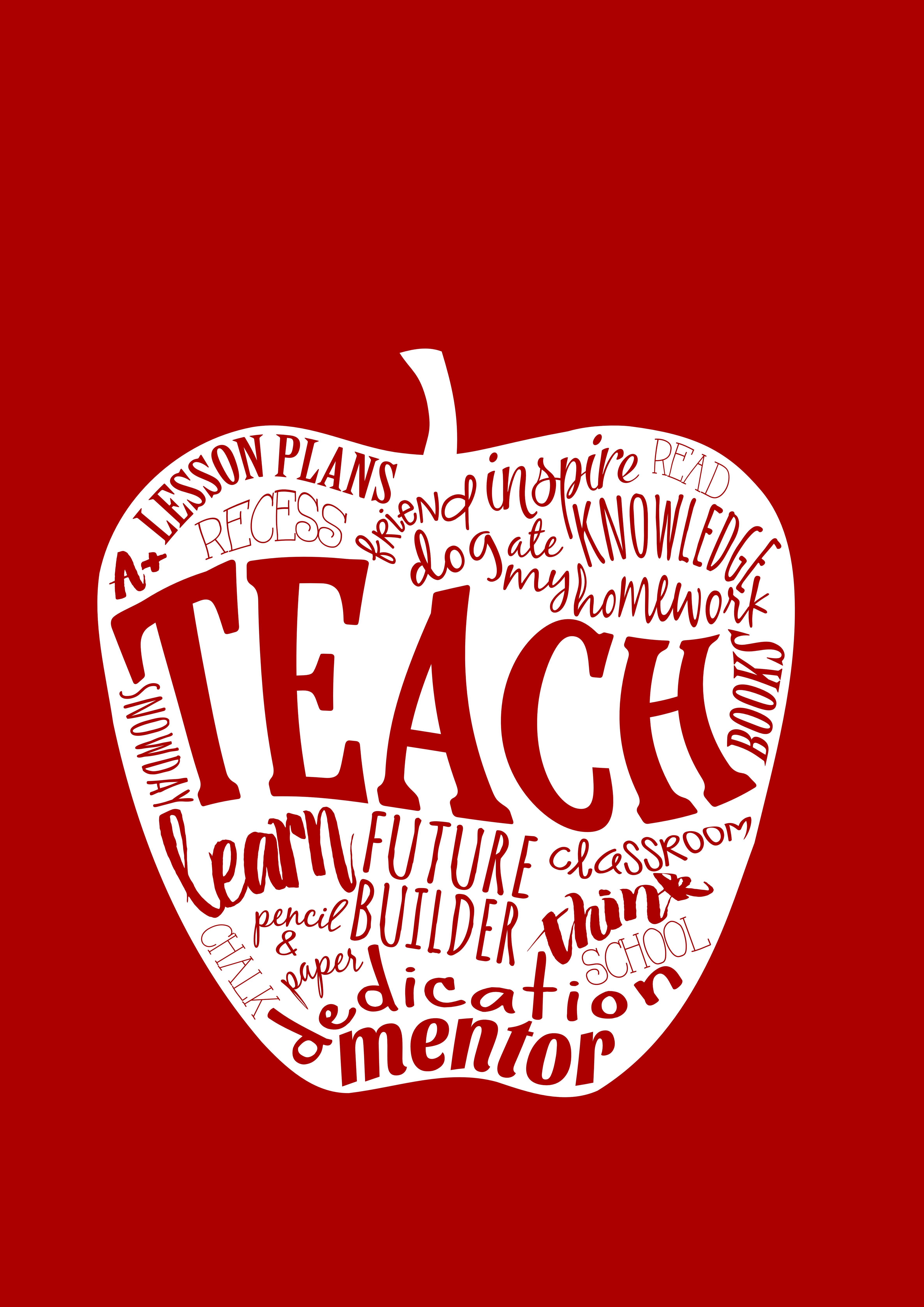 Teacher Gift Matted Print Red Background Teach Word
