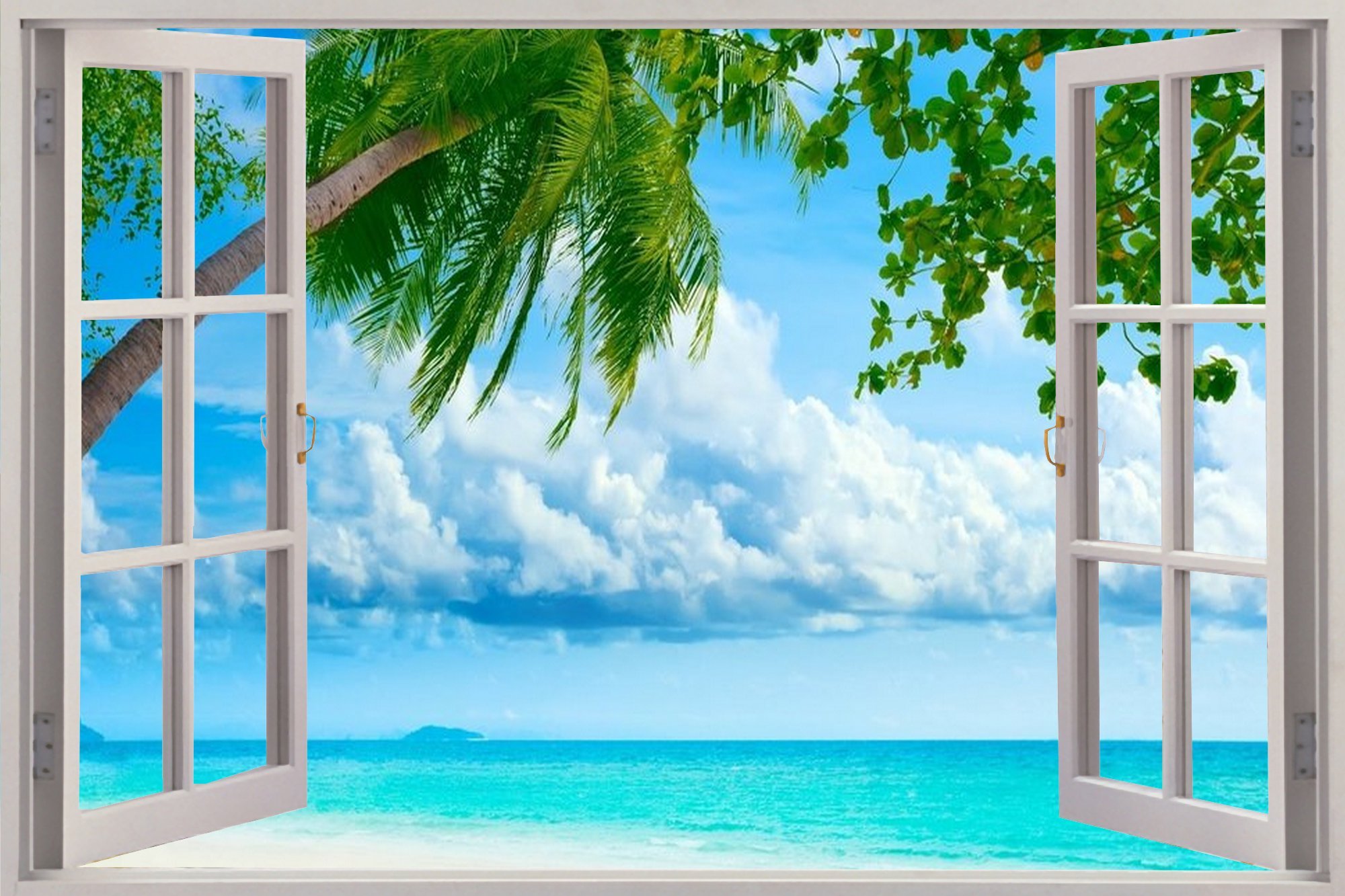 Huge 3D Window view Exotic Ocean Beach Wall Sticker Film Art Decal Wallpaper S84 