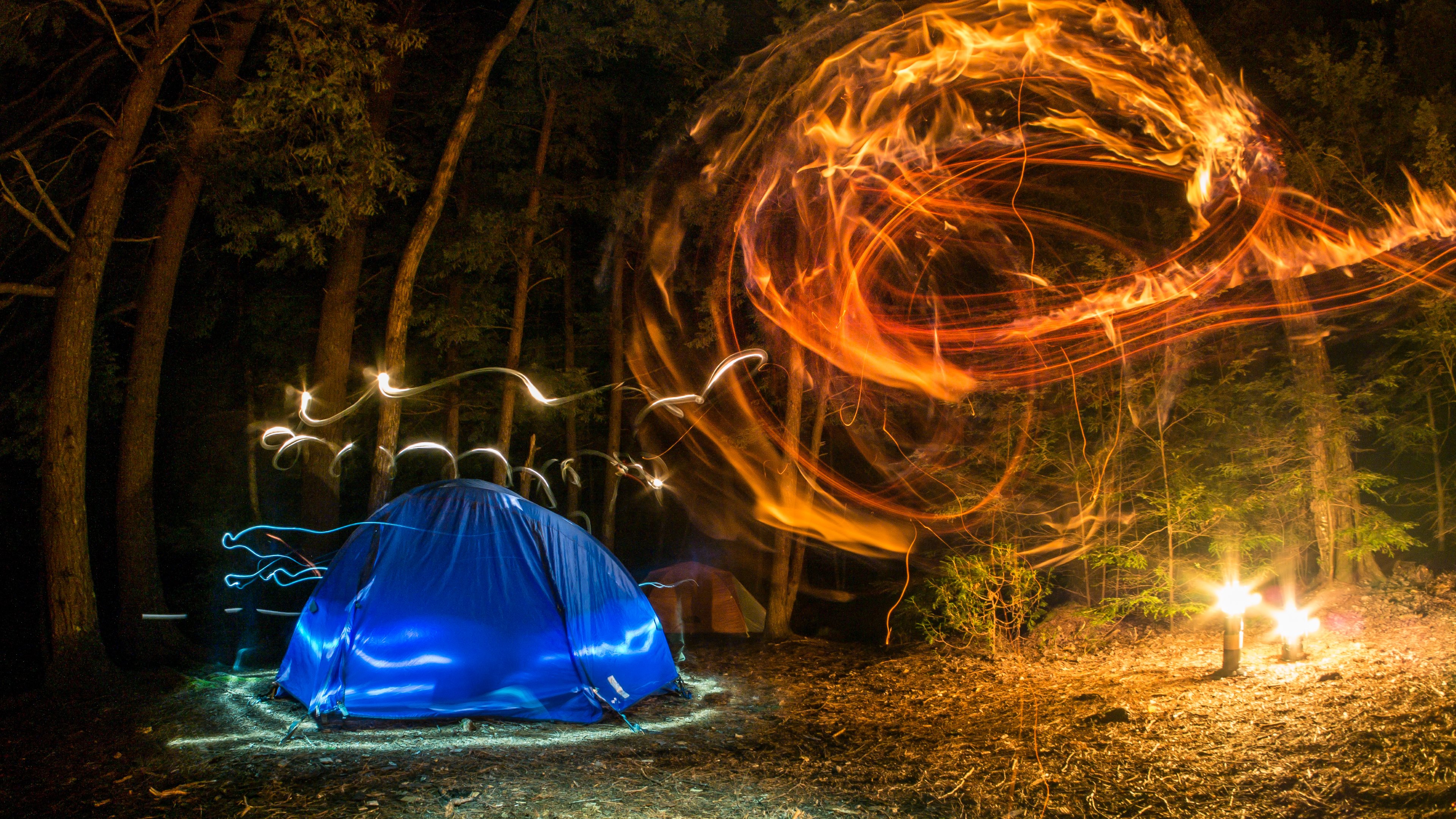 Camping Forest Night Lights Creativity Wallpaper HD