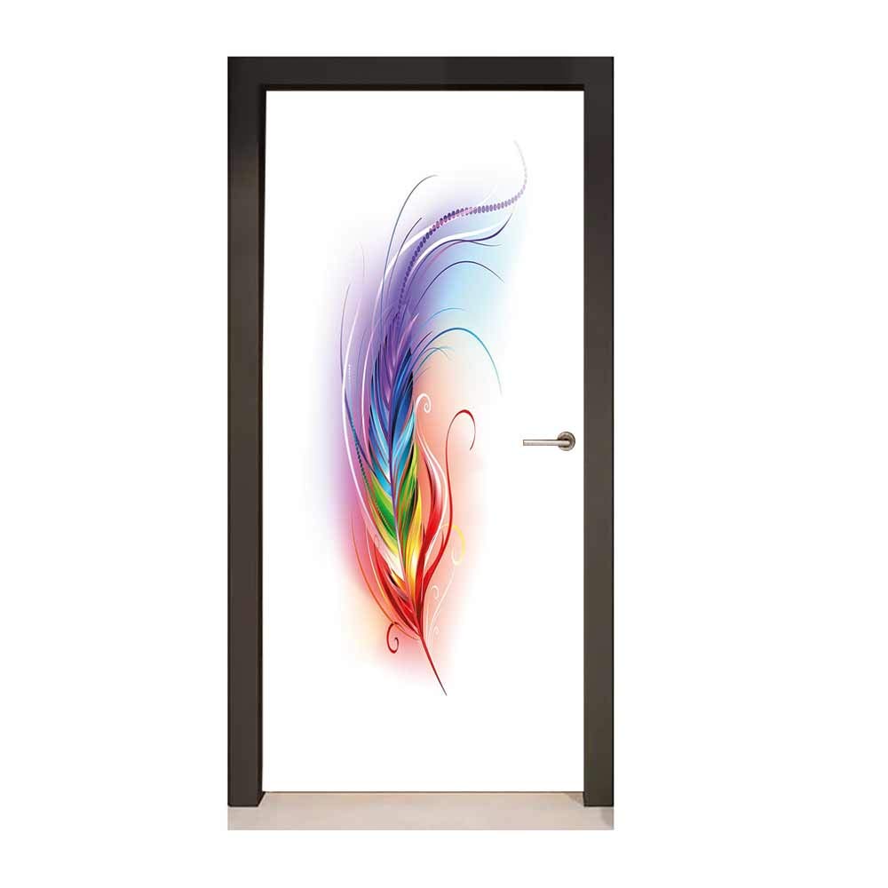 Rainbow Door Wallpaper Feather Drawn In An Artistic Manner