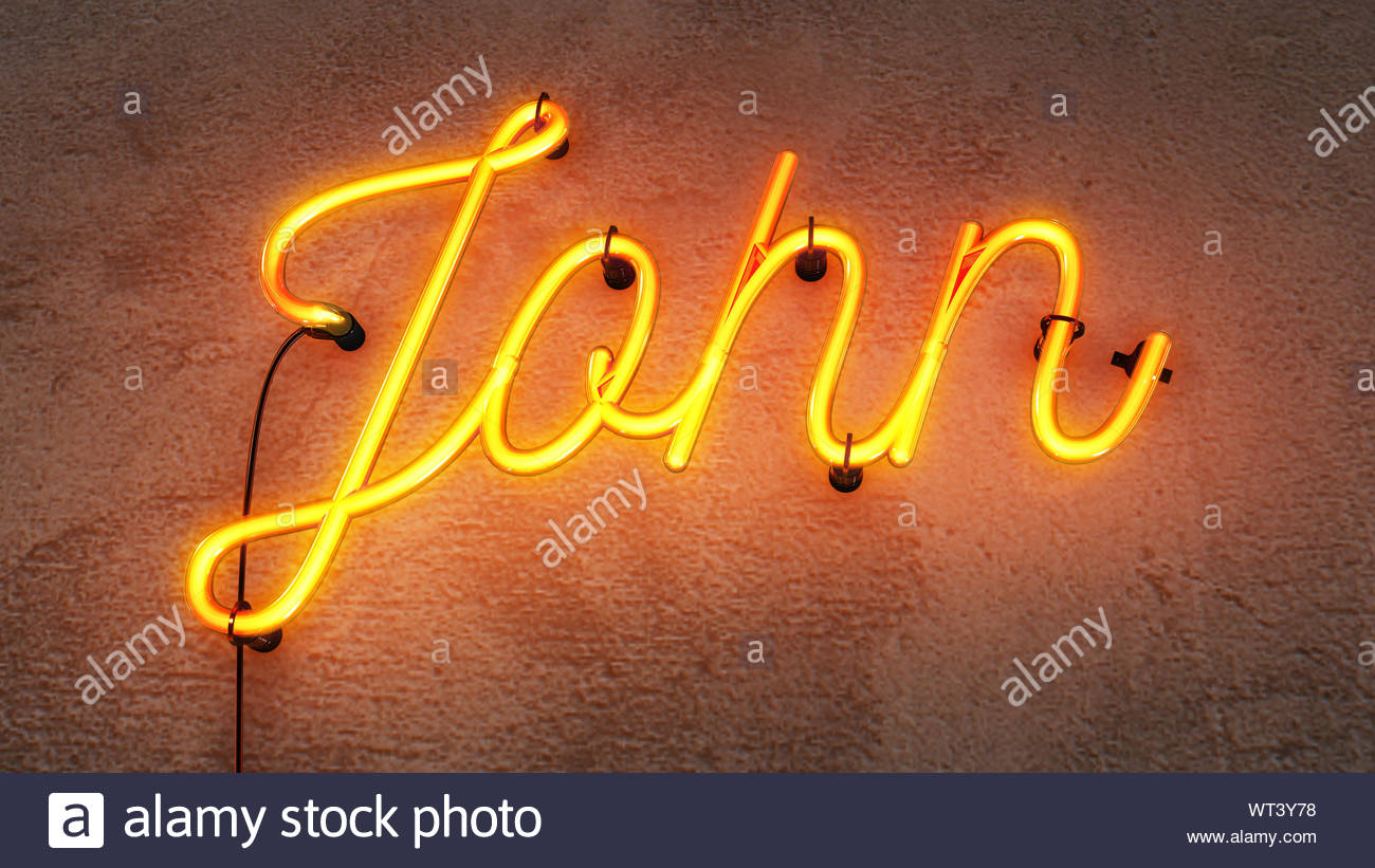 Neon Sign That Says The Name John In Bright Red Orange On A Grunge