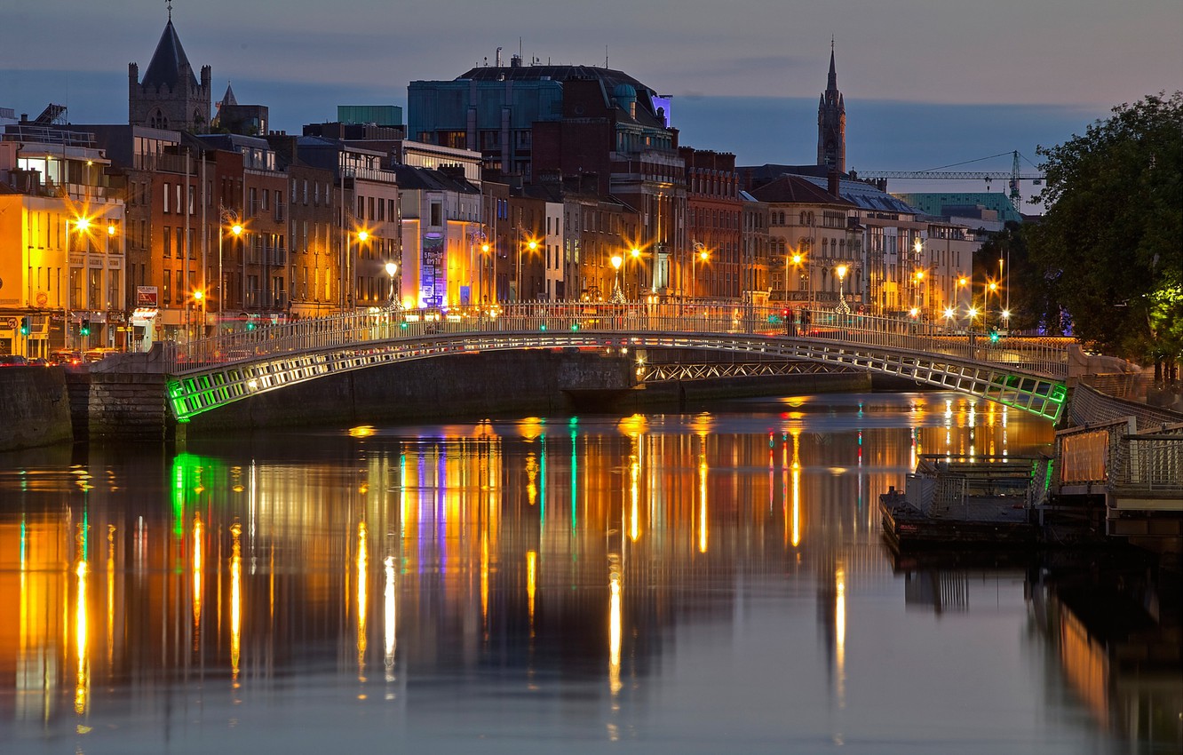 Wallpaper Night Bridge Lights River Home Ireland Dublin