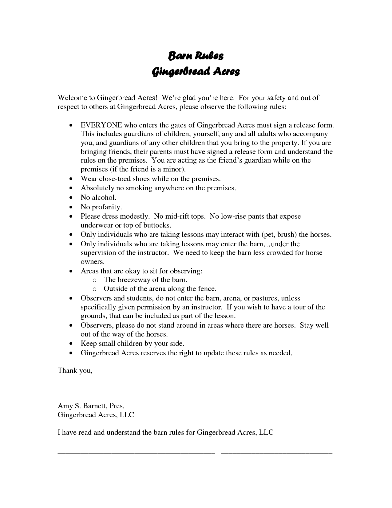 Free download Barn Rules For Boarders [1275x1650] for your Desktop