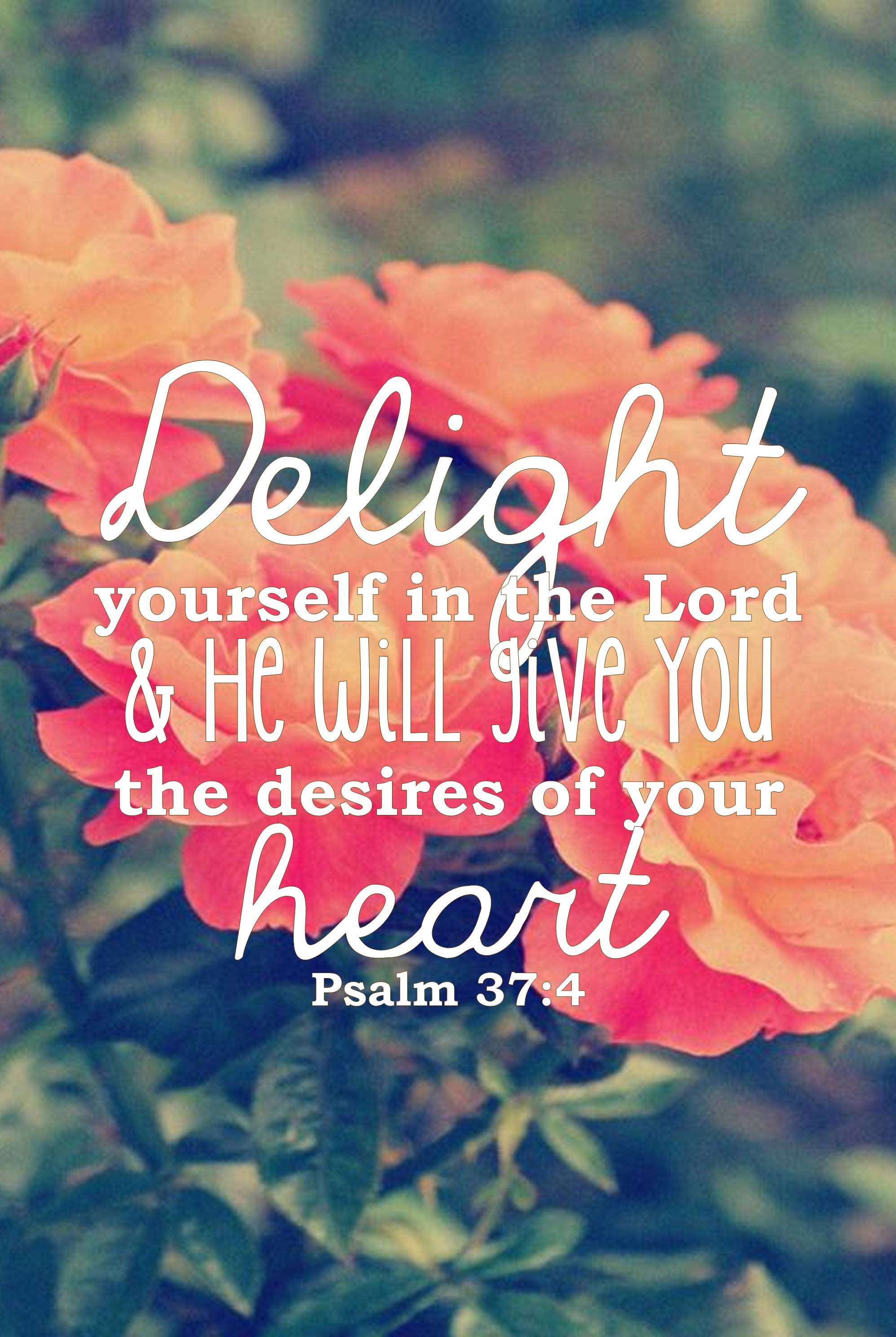 A quote from Psalm 37:4 overlaid on a background of peach-colored roses. The quote reads, 