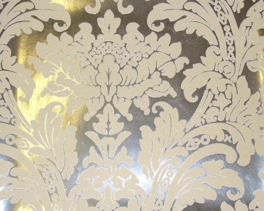 Cream Flock Silver Foil Damask Wallpaper Eclectic By