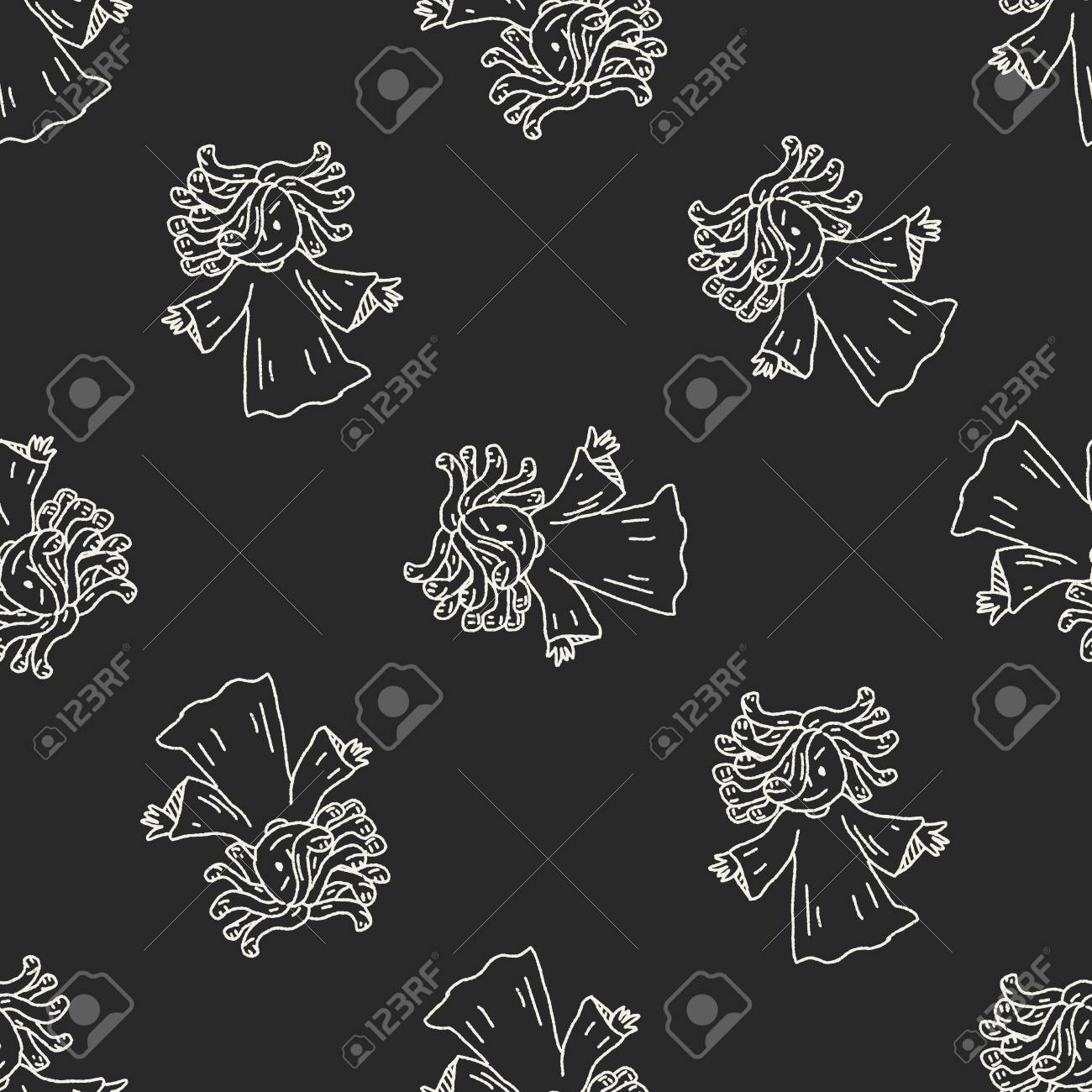 Medusa Doodle Seamless Pattern Background Royalty Free Cliparts