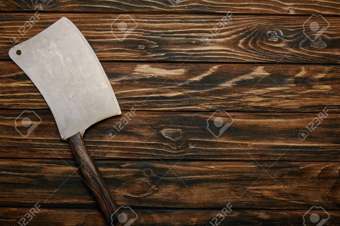 Free download Top View Of Butcher Knife On Wooden Background Stock