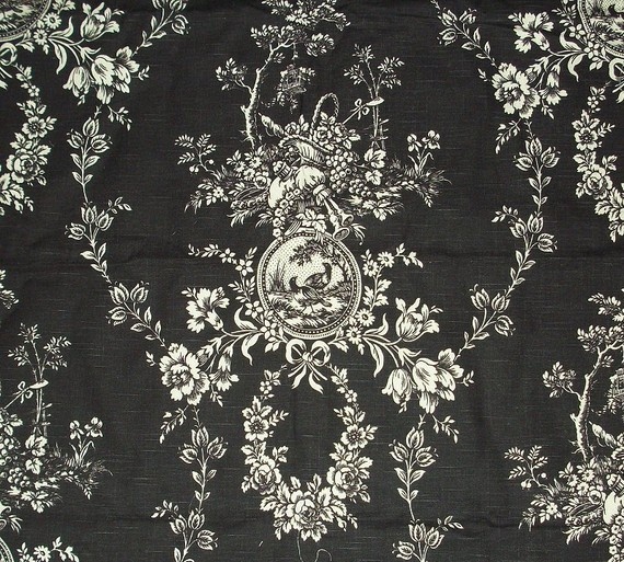 Classic Waverly Toile Decorator Fabric Black By Vintagewarehouse